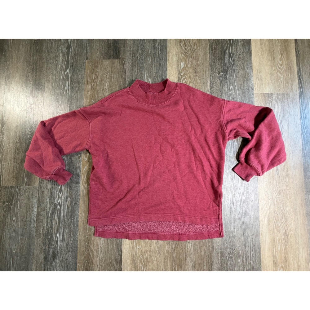 SO Lounge Life Sweatshirt Womens Small Red Mock Neck Fleece Pullover High Low